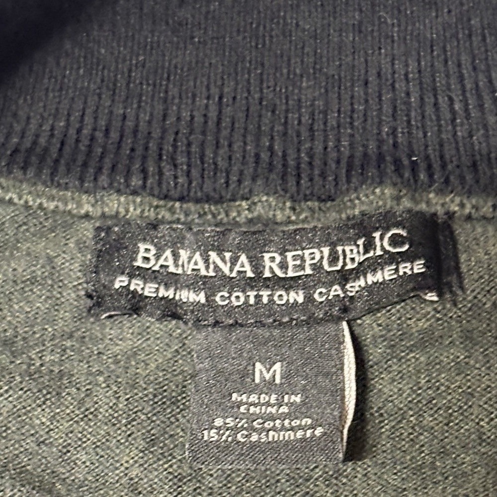 Banana Republic Sweater 1/4 Zip Cashmere Blend Green Soft Preppy Office Mens M - Picture 2 of 7
